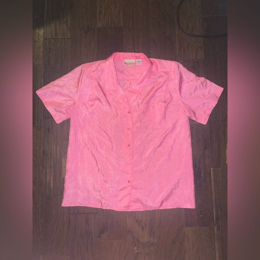 Vibrant Pink Button Down Shirt with Short Sleeves